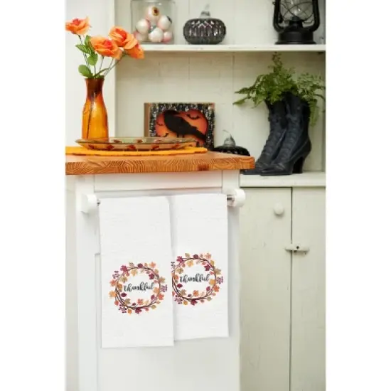 C&F Home Thankful Wreath Embroidered Waffle Weave Kitchen Towel image {2}