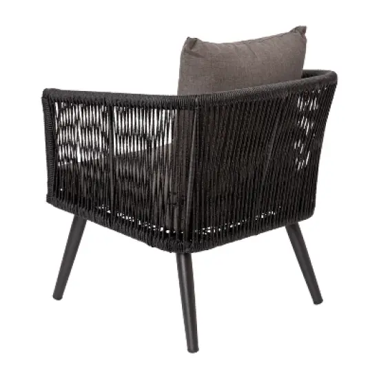 Emma and Oliver Black & Gray Woven All-Weather Four-Piece Conversation Set with Cushions & Metal Coffee Table for Porch, Backyard and Patio image {12}