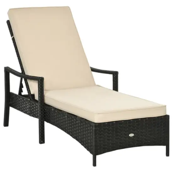 Outsunny Patio Chaise Lounge Chair, Outdoor PE Rattan Single Sun Lounger with 4-Level Adjustable Backrest and Removable and Washable Cushion image {3}
