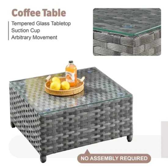 Tenaya 10pc Wicker Outdoor Patio Furniture Set Conversation Sofa with a Storage Fire Pit and Cushions image {9}