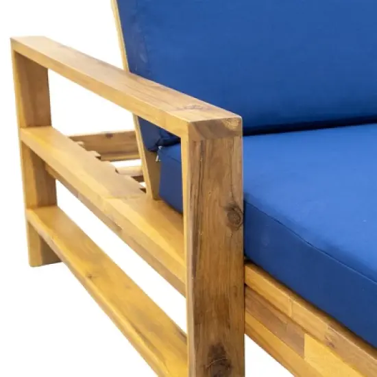 Outdoor Patio Acacia Wood Daybed Lounge Chair with Adjustable Backrest image {7}