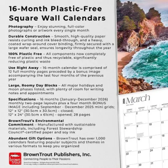 BrownTrout California Coast 2026 12"x24" Hanging Square Wall Calendar Plastic-Free image {5}