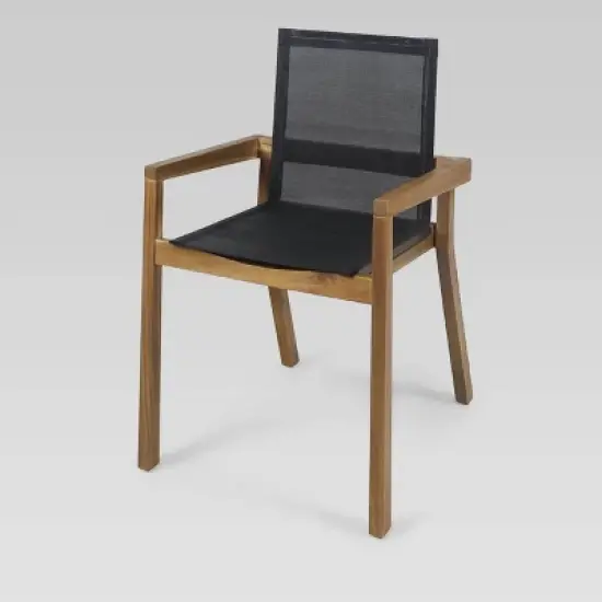 Chaucer 5pc Acacia and Mesh Dining Set - Teak/Black - Christopher Knight Home: Weather-Resistant, Square Table image {2}