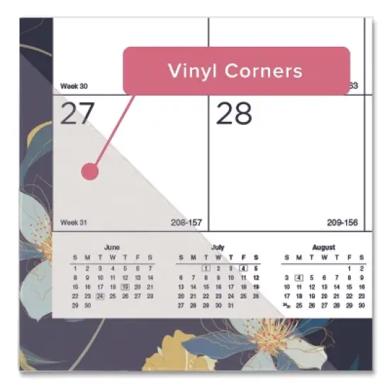 Academic 18-Month Desk Pad Calendar, Floral Artwork, 22 x 17, White/Multicolor Sheets, Black Headband, July 2025 to Dec 2026 image {3}