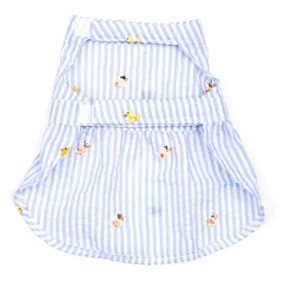 The Worthy Dog Embroidered Rubber Ducks Stripe Seersucker Adjustable Pet Dress image {1}