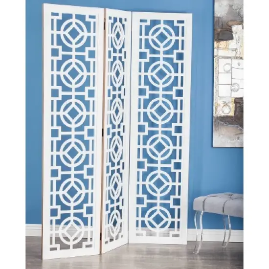 Farmhouse Wood Patterned Room Divider Screen White - Olivia & May image {2}