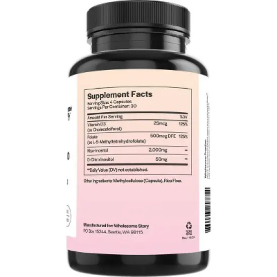 Wholesome Story Myo-Inositol & D-Chiro Inositol Supplement, MTHF Folate Supplement & Vitamin D Capsules, 120ct image {2}