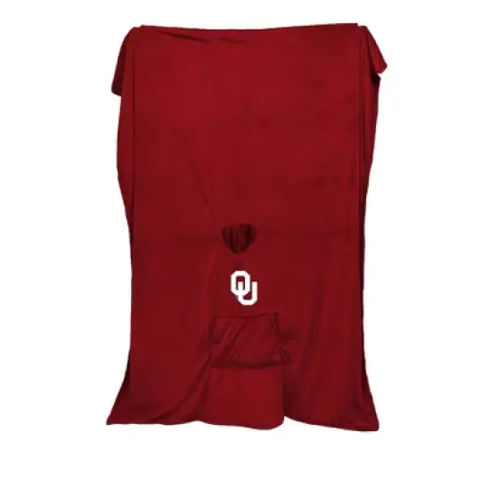 NCAA Oklahoma Sooners Team Color Bloncho with Logo Patch and Faux Shearling Inside Throw Blanket image {2}