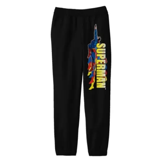 Superman Flying With Vertical Title Logo Youth Black Graphic Sweatpants image {5}