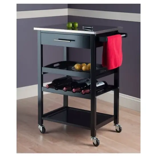 Anthony Stainless Steel Top Kitchen Cart Wood/Black - Winsome image {4}