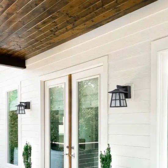 C Cattleya Matte Black Aluminum Outdoor Wall Light with GFCI Outlet image {6}