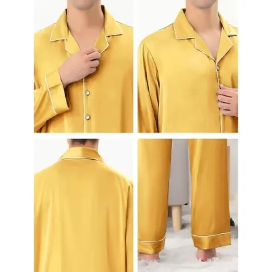Lars Amadeus Men's Long Sleeves Button Down Satin Pajamas Set image {4}