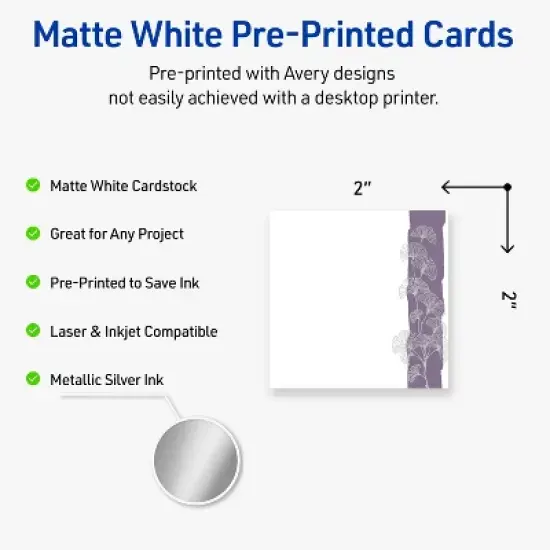 Avery Square Business Cards, Floral Design, 2" x 2", 120ct image {1}