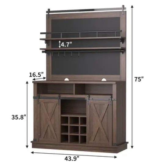 75" Tall Coffee Hutch Cabinet Large Kitchens Storage Cabinets White Coffee Bar Cabinet Cupboard with Sliding Barn Door image {4}
