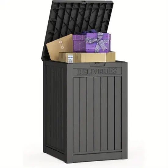 Yardgrace Deliver Box,Lockable Outdoor Storage Box,Large Double Wall Resin Package Delivery Waterproof Deck Box for Porch Patios Black image {13}