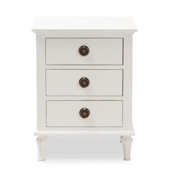 Venezia French - Inspired Rustic Washed Wood 3 - Drawer Nightstand - White - Baxton Studio image {2}