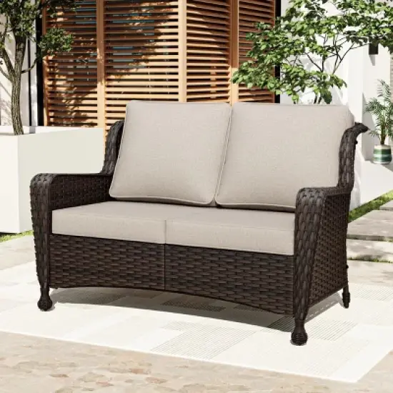 UPTIOT Wicker Outdoor Patio Loveseat image {6}