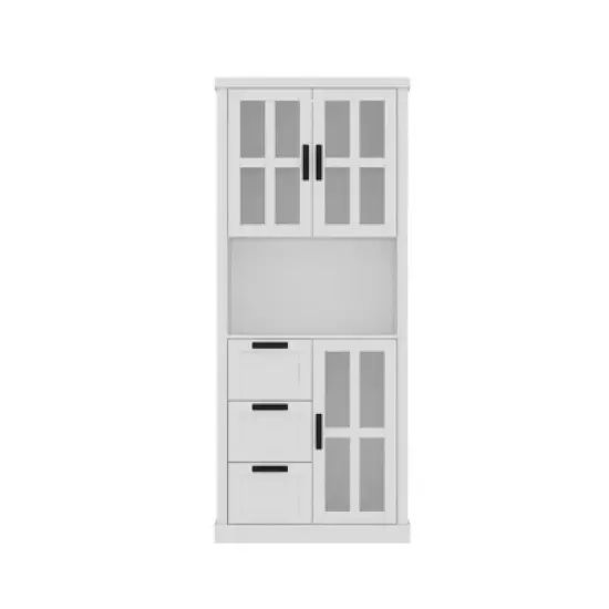 Famapy Modern Kitchen Pantry Cabinet,Tall Storage Organizer with Drawers,Glass Doors for Display,Floating Open Shelf,for Spices and Dishes image {7}