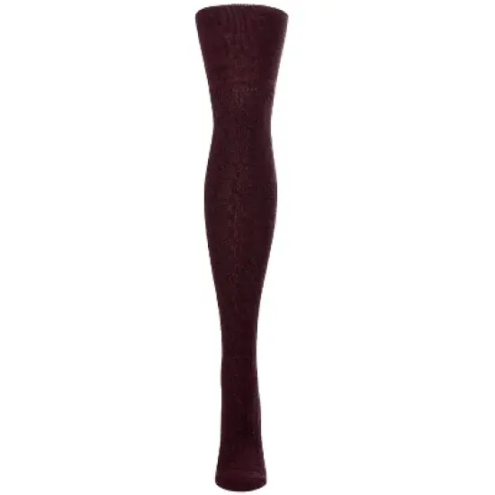 Memoi Women's Cotton Rich "Wintry Cable" Over the Knee Socks Cabernet One Size image {1}