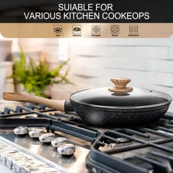 MICHELANGELO  8+9.5+11inch Frying Pan, White image {1}