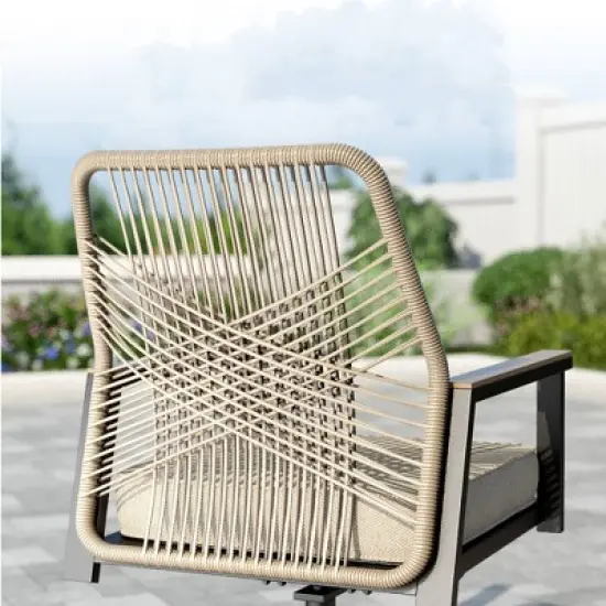 Captiva Designs 7pc Patio Dining Rectangle Steel Table and Swivel Wicker Chairs with Thick Cushions image {4}