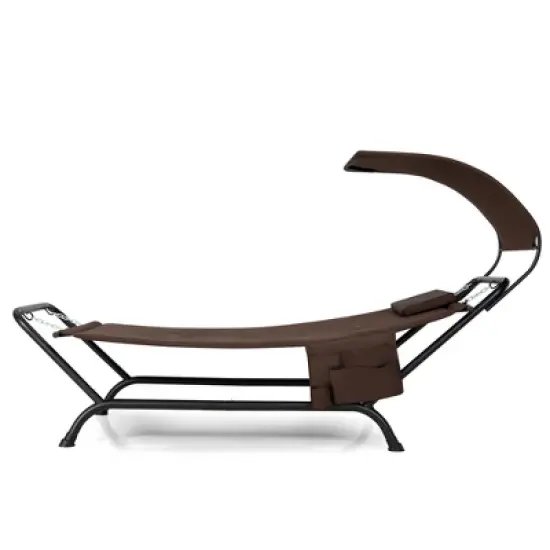 Tangkula Chaise Lounge Bed w/ Detachable Sunshade Canopy Hammock w/ Rustproof Metal Stand image {12}