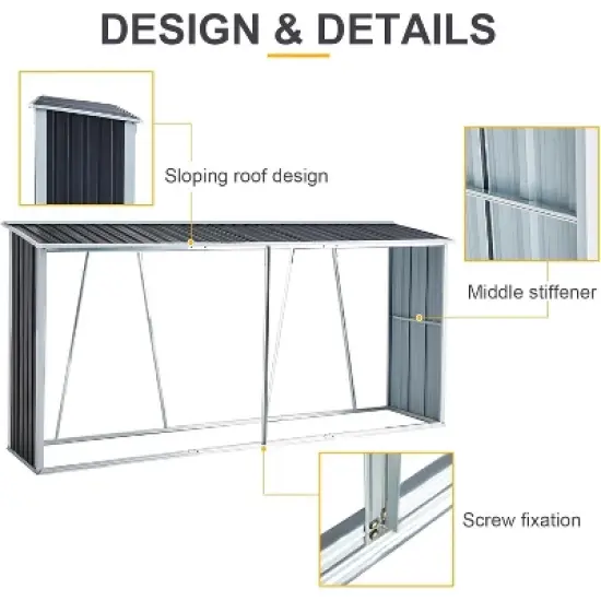 Firewood Rack with Sloping Roof Weather-Resistant Firewood Storage Shed Galvanized Steel Log Holder Outdoor Storage Shed Open Woodshed image {3}