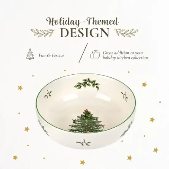 Spode Christmas Tree Individual Fruit Bowl - 7 Inch Porcelain Oatmeal, Salad, Soup, Cereal, Breakfast, Dessert Bowl - Microwave & Dishwasher Safe image {2}