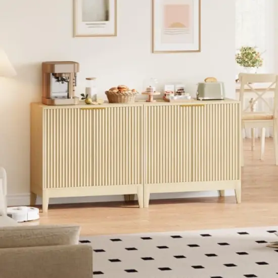 Small Fluted Sideboard Cabinet with Storage, 32" Modern Sideboard Buffet Storage Console Table, Mid Century 2 Doors Accent Cabinet with Doors image {2}