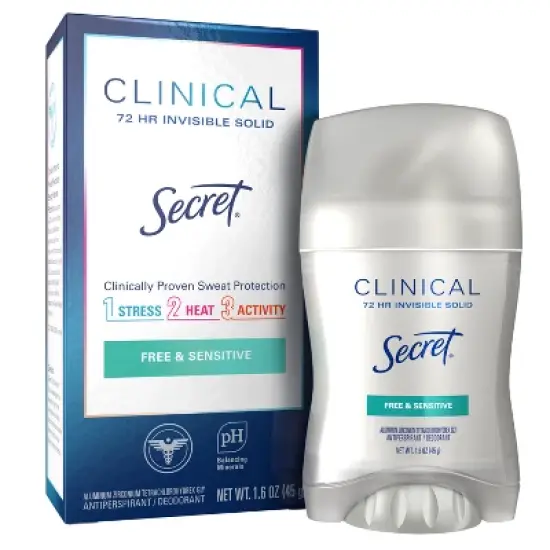 Secret Clinical Strength Invisible Solid Antiperspirant & Deodorant for Women - Free & Sensitive - 1.6oz image {1}