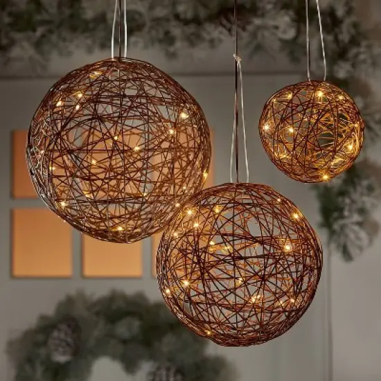 Battery Operated Brown Faux Rattan Sphere Fairy String Lights Warm White with Brown Wire - Wondershop&trade;  image {1}