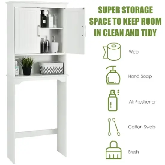 Costway Over The Toilet Space Saver Bathroom Organizer w/ Storage Cabinet & Shelf White image {3}