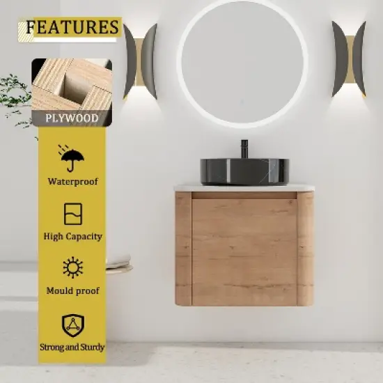 GDFStudio Ford Wall-Mounted Bathroom Vanity With Ceramic Round Sink image {7}