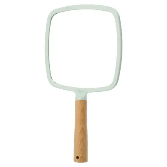 Unique Bargains Square Portable Handheld Wood Handle Vanity Cosmetic Makeup Mirror 1 Pc image {7}