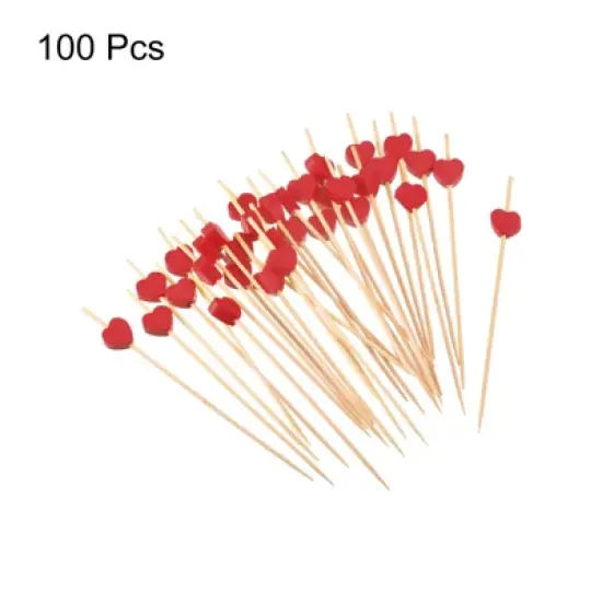 Unique Bargains Disposable Drinks Appetizer Bamboo Heart Cocktail Toothpicks 100 Pcs image {2}