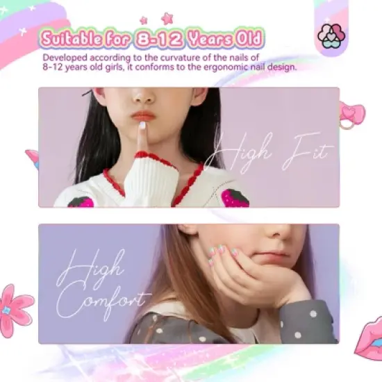 Saviland Kids Press-On Nails Set: 168pcs Glitter Gradient Short Tips - Safe Non-Toxic image {3}