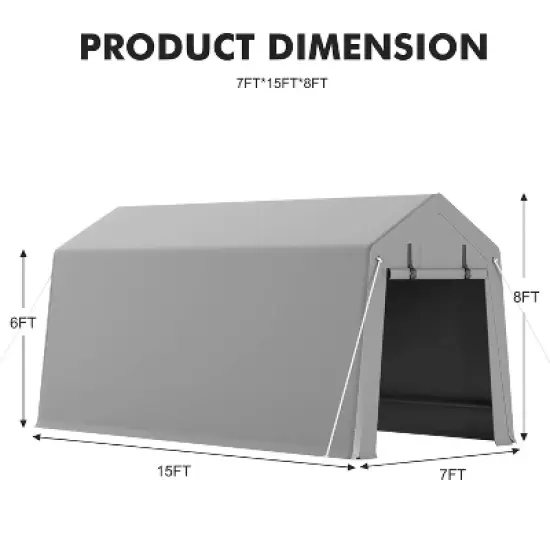 GustoWave 7X15 Ft Outdoor Storage Shed, Portable Garage Tent, Carport Canopy for Motorcycle image {3}