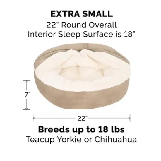 FurHaven Plush & Performance Linen Hooded Donut Pet Bed for Dogs & Cats image {2}