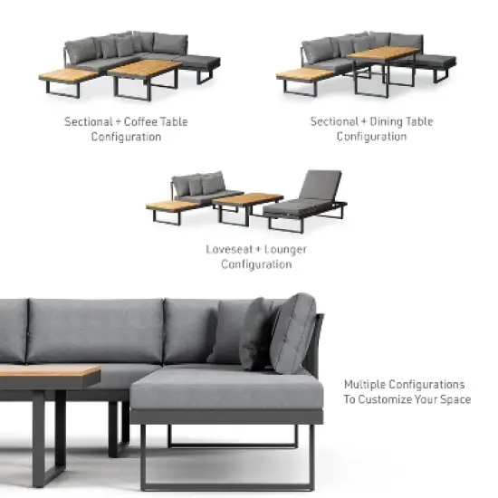 Greemotion 2pc San Jose Outdoor Metal Furniture Set: Aluminum Frame, Acacia Wood, Polyester Cushions image {2}