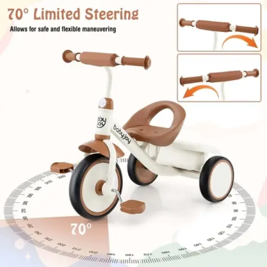Babyjoy Kids Tricycle Toddler Trike with Adjustable Seat & Storage Basket 3 Wheel Bike Beige/Green image {6}