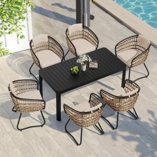 Crestlive Products 6 Person Aluminum Outdoor Dining Set Rectangular Expandable Dining Table with chairs Waterproof Rust-Proof All Weather image {1}