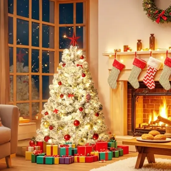 4.5/6/7.5/9/12FT Pre-Lit Artificial Christmas Tree with LEDs, PVC Branch Tips & Metal Stand - Easy Assembly Xmas Tree for Home Office Decor image {1}