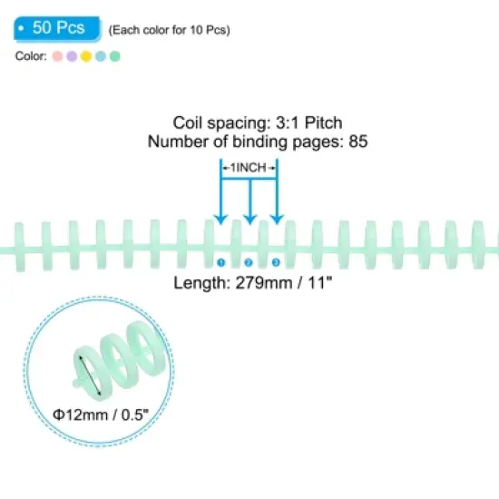 Unique Bargains Smooth Portable Plastic Rings Comb Binding Spines 50 Pcs image {1}