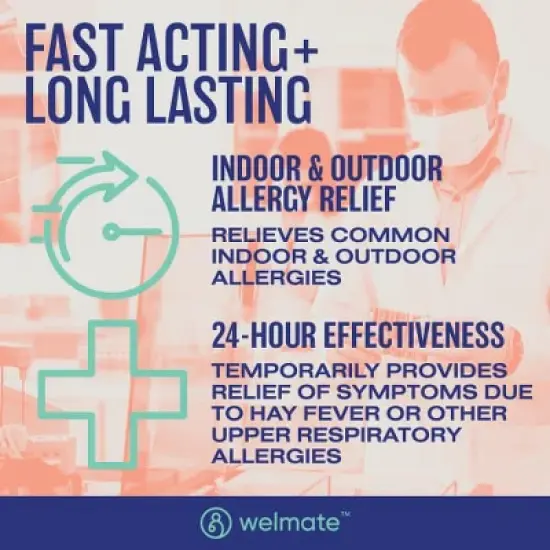 WELMATE 24 Hour Allergy Relief Tablets - Loratadine 10mg 100ct image {3}
