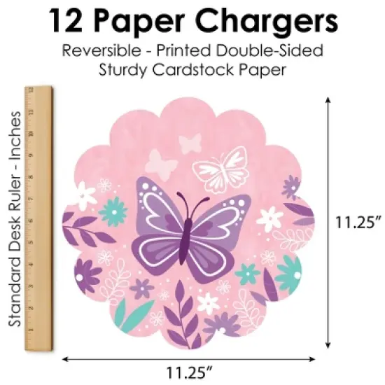 Big Dot of Happiness Beautiful Butterfly - Floral Baby Shower or Birthday Party Round Table Decorations - Paper Chargers - Place Setting For 12 image {5}