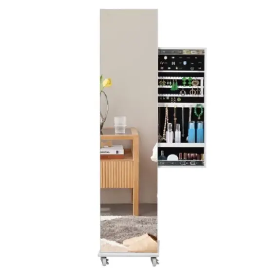 KTMBDW 360&iexcl;&atilde; Swivel Jewelry Cabinet, Vanity Mirror, Rotatable Full Length Mirror with Jewelry Storage, Standing Jewelry Armoire Organizer, White image {3}