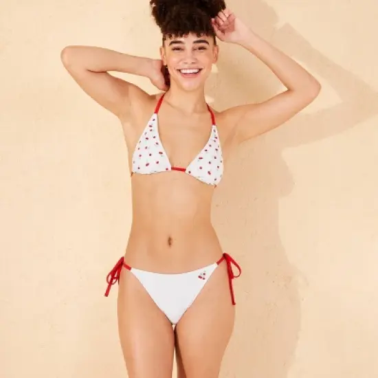 Women's Embroidered Cherry Low-Rise Cheeky Side-Tie Bikini Bottom - Wild Fable&trade; White/Red image {2}