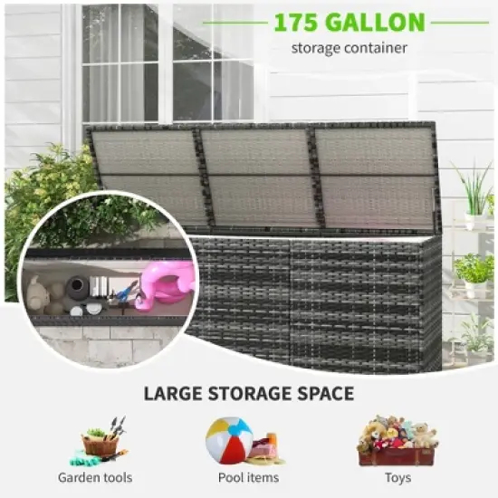Gulches 175 Gallon Outdoor Storage Box w/Inner Liner, Deck Box with Pneumatic Bar Lift for Indoor , Patio Cushions, Pool Toys, Garden Tools, Gray image {4}