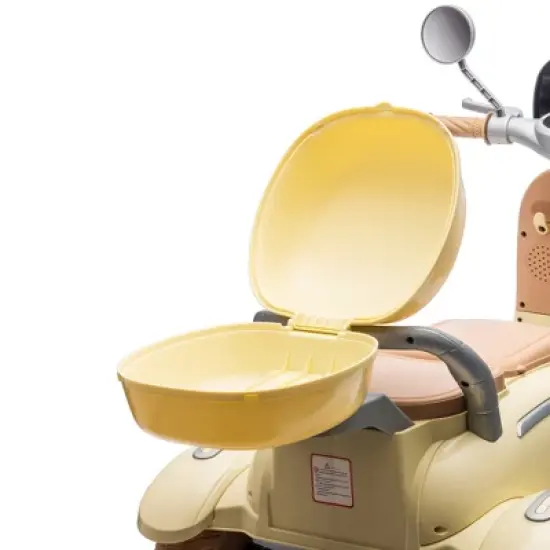 12V 2 Motors Kids Ride On Motorcycle, 2 Seater Electric Scooter Toy w/Music, Bluetooth, USB, Flip Seat, Storage Hooks & Oversized Trunk (Ages 3-6) image {7}