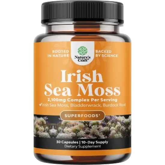 Organic Irish Sea Moss Capsules, Superfood Blend for Immune Support, Heart Health, Fertility, Joint Health & Thyroid Support, Nature's Craft image {8}